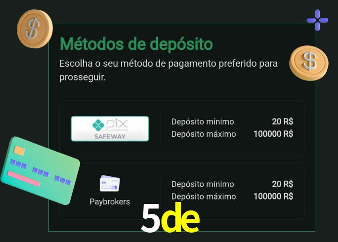 O cassino 5de oferece uma grande variedade de métodos de pagamento